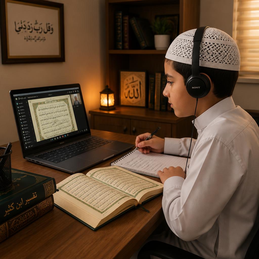 Student learning the Holy Quran online with a qualified teacher